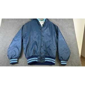 Vintage Gem Sportswear Mens Blue Varsity Bomber Jacket Quilted Lined Made in USA